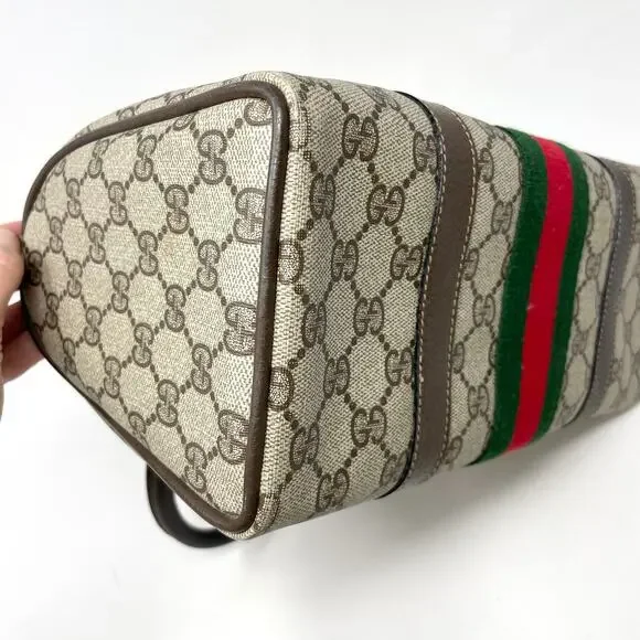 Gucci GG Supreme Monogram Web Vintage Boston Bag Canvas Leather Beige Brown - Picture 9 of 16